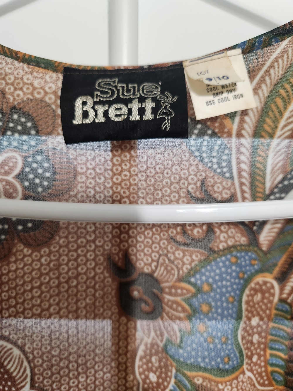 VTG Sue Brett Sheer Short Sleeve Open Front Long Duster In floral print. Sz 9/10 - Picture 12 of 14